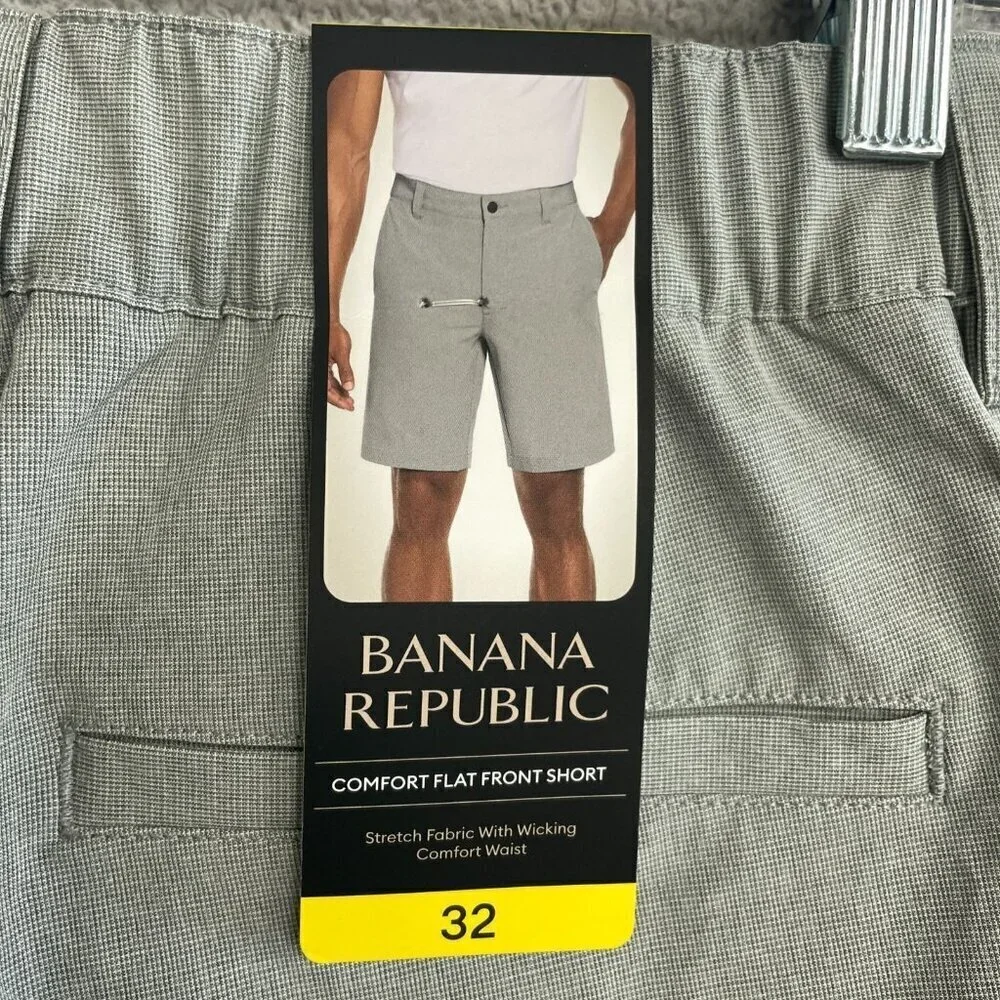 NEW Banana Republic Men's Size 32 Comfort Flat Front Shorts Gray Polyester